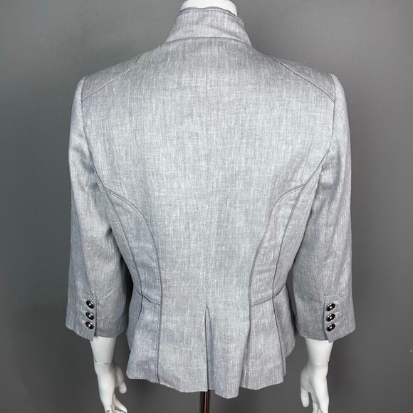 White House Black Market Blazer Jacket size 8 linen ruffle gray feminine office - Picture 5 of 11
